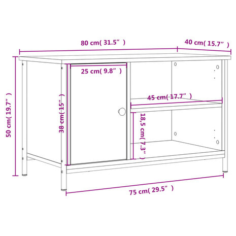 Tv-meubel 80x40x50 cm bewerkt hout zwart 12