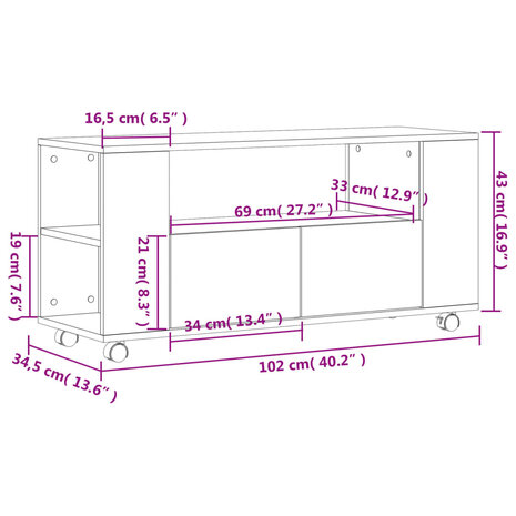 Tv-meubel 102x34,5x43 cm bewerkt hout wit 11