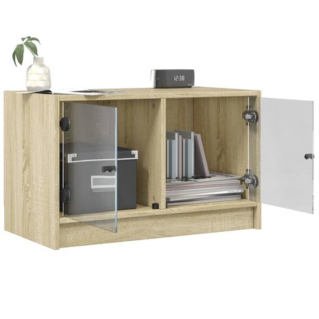 Tv-meubel met glazen deuren 68x37x42 cm sonoma eikenkleurig 5