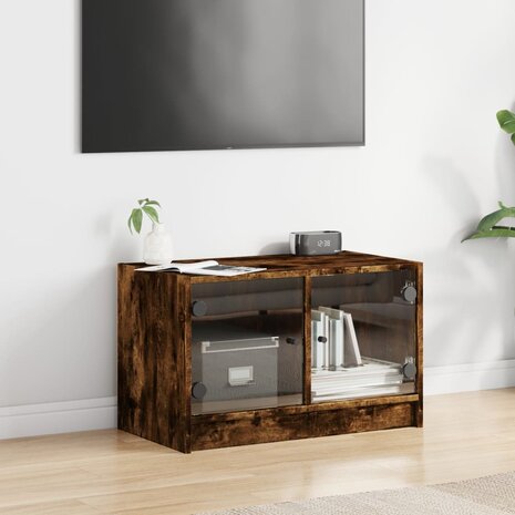 Tv-meubel met glazen deuren 68x37x42 cm gerookt eikenkleurig 3