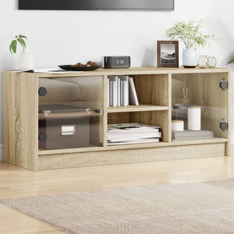 Tv-meubel met glazen deuren 102x37x42 cm sonoma eikenkleurig 1