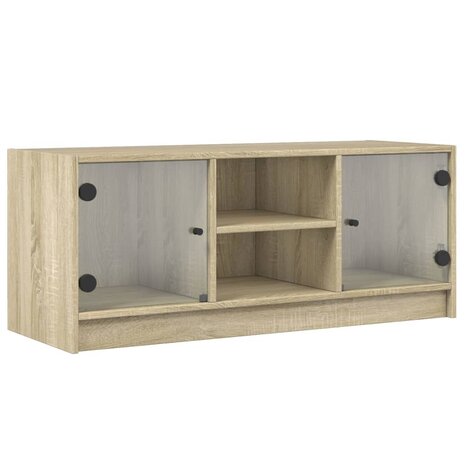 Tv-meubel met glazen deuren 102x37x42 cm sonoma eikenkleurig 2