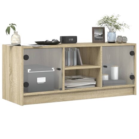 Tv-meubel met glazen deuren 102x37x42 cm sonoma eikenkleurig 4