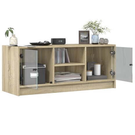 Tv-meubel met glazen deuren 102x37x42 cm sonoma eikenkleurig 5