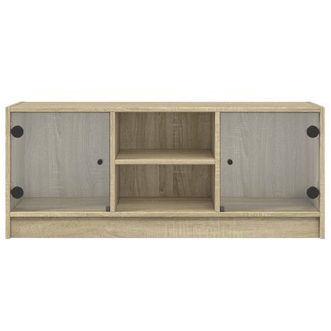 Tv-meubel met glazen deuren 102x37x42 cm sonoma eikenkleurig 6