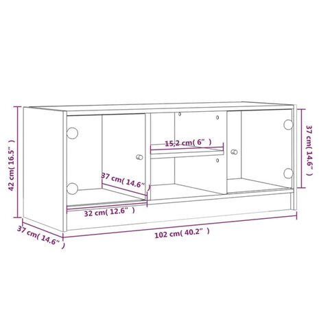 Tv-meubel met glazen deuren 102x37x42 cm sonoma eikenkleurig 11