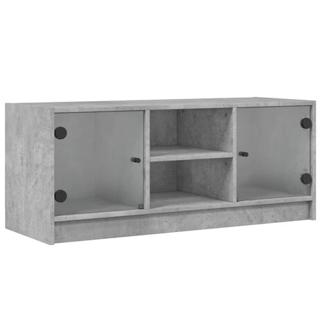 Tv-meubel met glazen deuren 102x37x42 cm betongrijs 2