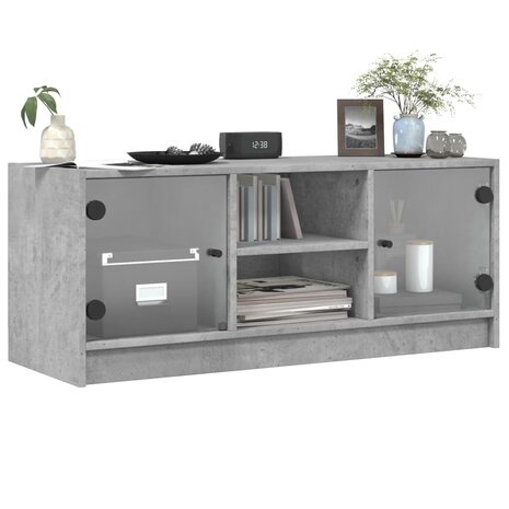 Tv-meubel met glazen deuren 102x37x42 cm betongrijs 4