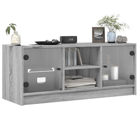 Tv-meubel met glazen deuren 102x37x42 cm grijs sonoma eiken 4