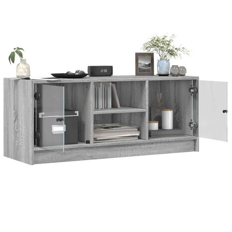 Tv-meubel met glazen deuren 102x37x42 cm grijs sonoma eiken 5