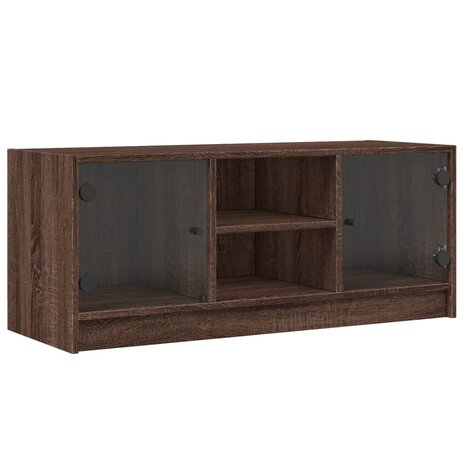 Tv-meubel met glazen deuren 102x37x42 cm bruin eikenkleur 2