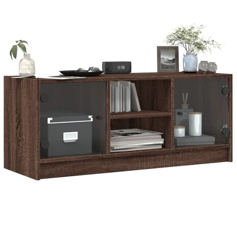 Tv-meubel met glazen deuren 102x37x42 cm bruin eikenkleur 4