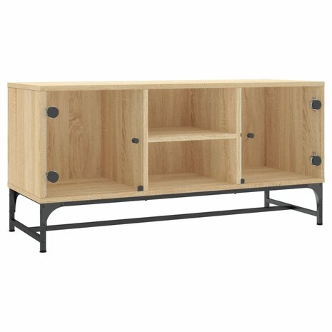 Tv-meubel met glazen deuren 102x37x50 cm sonoma eikenkleurig 2