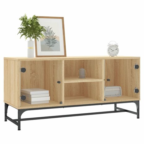 Tv-meubel met glazen deuren 102x37x50 cm sonoma eikenkleurig 3