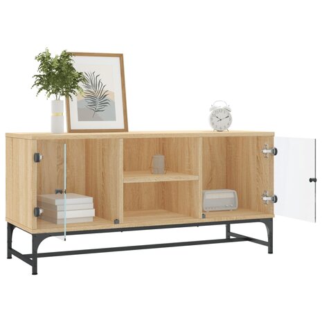 Tv-meubel met glazen deuren 102x37x50 cm sonoma eikenkleurig 4