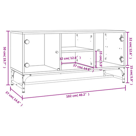 Tv-meubel met glazen deuren 102x37x50 cm sonoma eikenkleurig 10