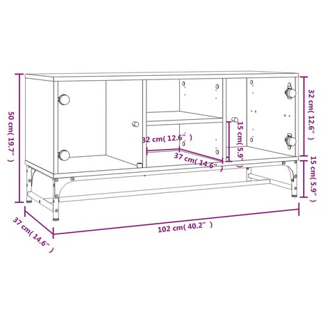 Tv-meubel met glazen deuren 102x37x50 cm gerookt eikenkleurig 10