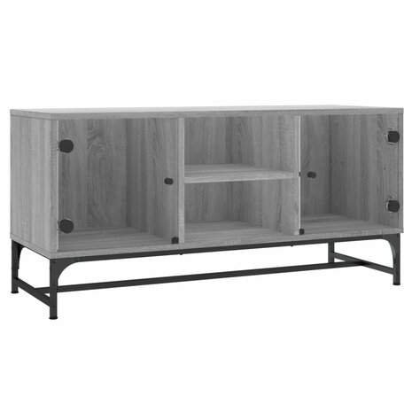 Tv-meubel met glazen deuren 102x37x50 cm grijs sonoma eiken 2