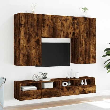 Tv-wandmeubels 2 st 80x30x30 cm bewerkt hout gerookt eikenkleur 4