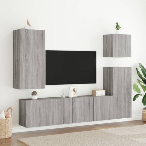 Tv-wandmeubel 40,5x30x90 cm bewerkt hout grijs sonoma 4