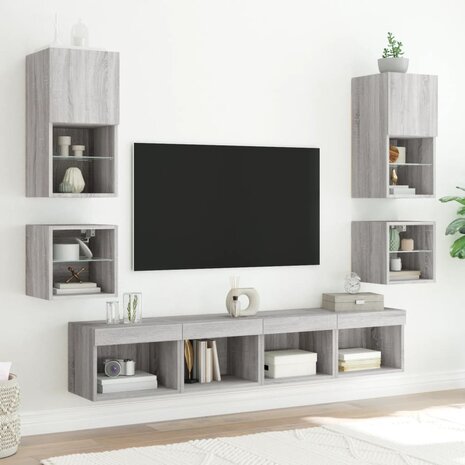 Tv-wandmeubels met LED 2 st 30x28,5x30 cm grijs sonoma eiken 4