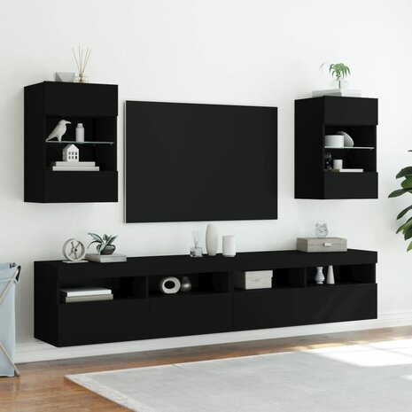 Tv-wandmeubels met LED-verlichting 2 st 40x30x60,5 cm zwart 3