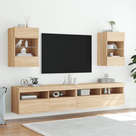 Tv-wandmeubel met LED-verlichting 40x30x60,5 cm sonoma eiken 6