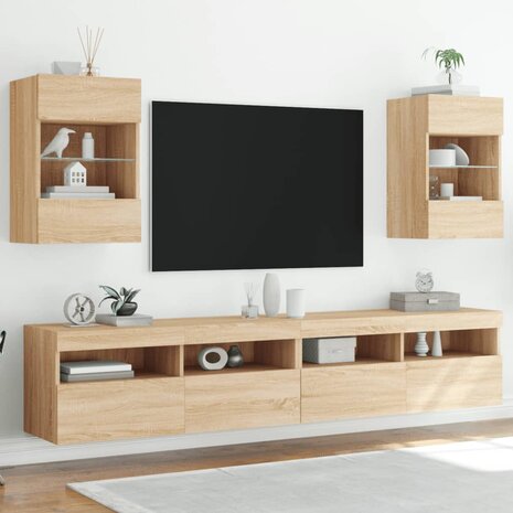 Tv-wandmeubels met LED 2 st 40x30x60,5 cm sonoma eikenkleurig 1