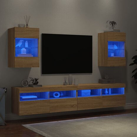 Tv-wandmeubels met LED 2 st 40x30x60,5 cm sonoma eikenkleurig 3