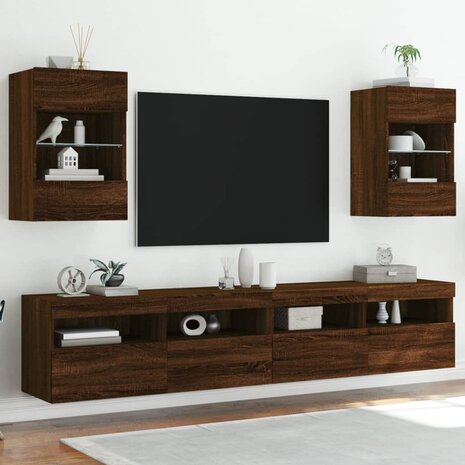 Tv-wandmeubels met LED 2 st 40x30x60,5 cm bruin eikenkleur 1