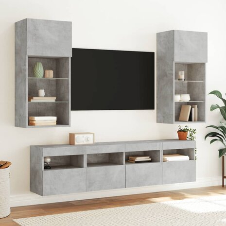 Tv-wandmeubels met LED 2 st 40x30x40 cm betongrijs 5