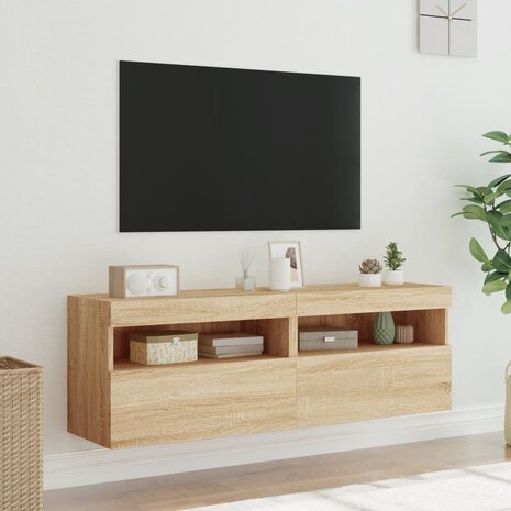 Tv-wandmeubels met LED 2 st 60x30x40 cm sonoma eikenkleurig 5