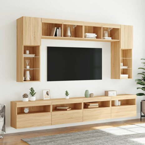 Tv-wandmeubels met LED 2 st 60x30x40 cm sonoma eikenkleurig 6