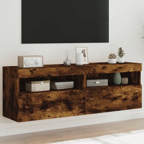 Tv-wandmeubels met LED 2 st 60x30x40 cm gerookt eikenkleurig 1