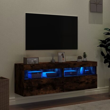 Tv-wandmeubels met LED 2 st 60x30x40 cm gerookt eikenkleurig 4