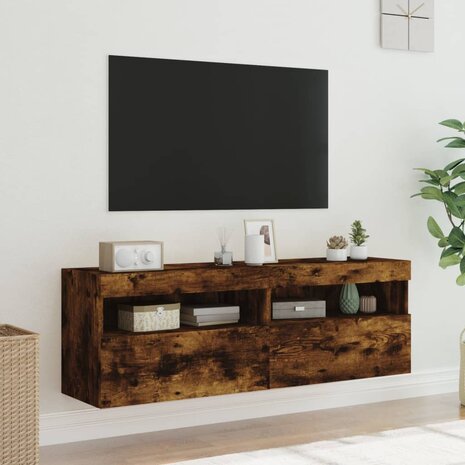 Tv-wandmeubels met LED 2 st 60x30x40 cm gerookt eikenkleurig 5