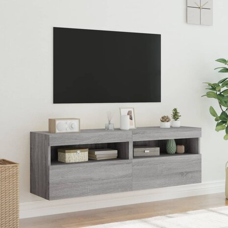 Tv-wandmeubels met LED 2 st 60x30x40 cm grijs sonoma eiken 5