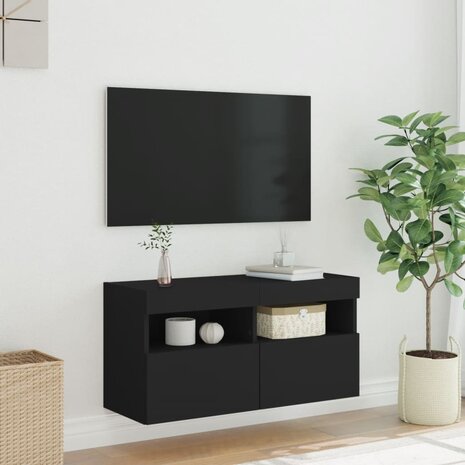 Tv-wandmeubel met LED-verlichting 80x30x40 cm zwart 5