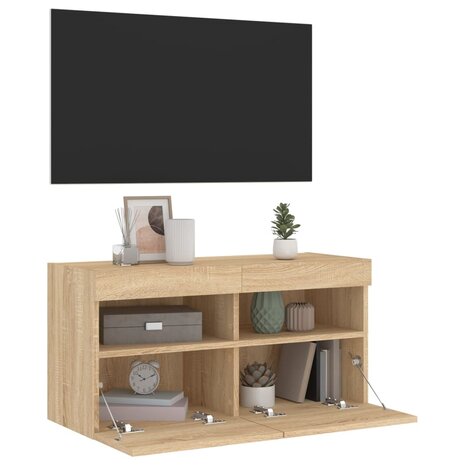 Tv-wandmeubel met LED-verlichting 80x30x40 cm sonoma eikenkleur 7