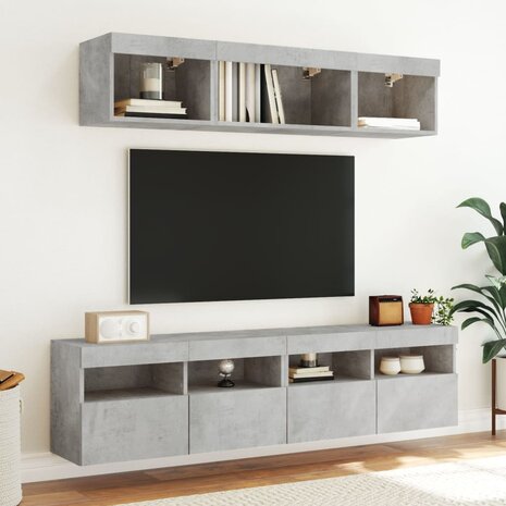 Tv-wandmeubels met LED 2 st 80x30x40 cm betongrijs 6