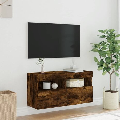 Tv-wandmeubel met LED-verlichting 80x30x40 cm gerookt eiken 5