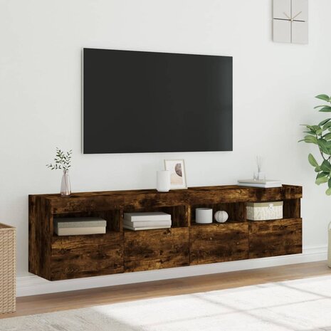 Tv-wandmeubels met LED 2 st 80x30x40 cm gerookt eikenkleurig 5