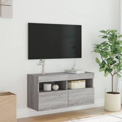 Tv-wandmeubel met LED-verlichting 80x30x40 cm grijs sonoma 5