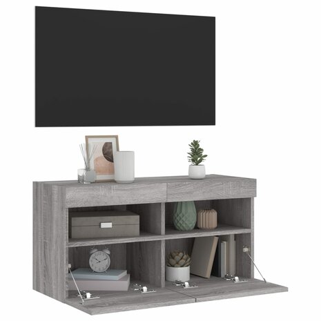 Tv-wandmeubel met LED-verlichting 80x30x40 cm grijs sonoma 7