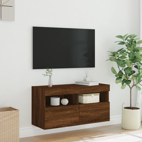 Tv-wandmeubel met LED-verlichting 80x30x40 cm bruin eikenkleur 5