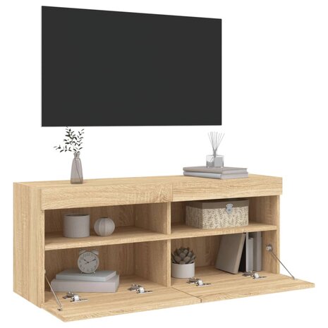 Tv-wandmeubel met LED-verlichting 100x30x40 cm sonoma eiken 7