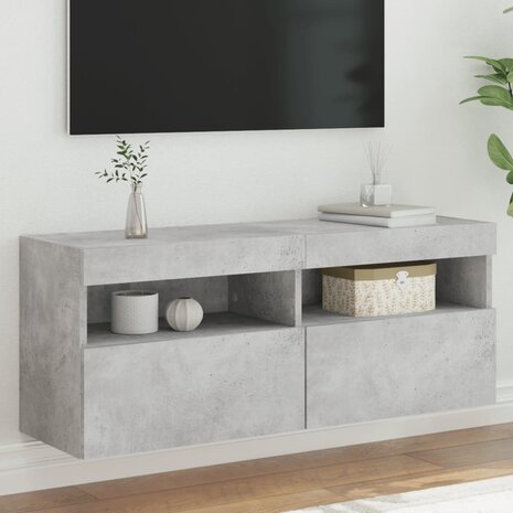 Tv-wandmeubel met LED-verlichting 100x30x40 cm betongrijs 1