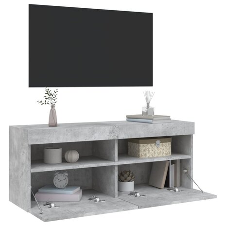 Tv-wandmeubel met LED-verlichting 100x30x40 cm betongrijs 7