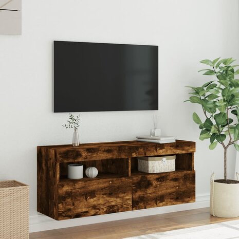 Tv-wandmeubel met LED-verlichting 100x30x40 cm gerookt eiken 5