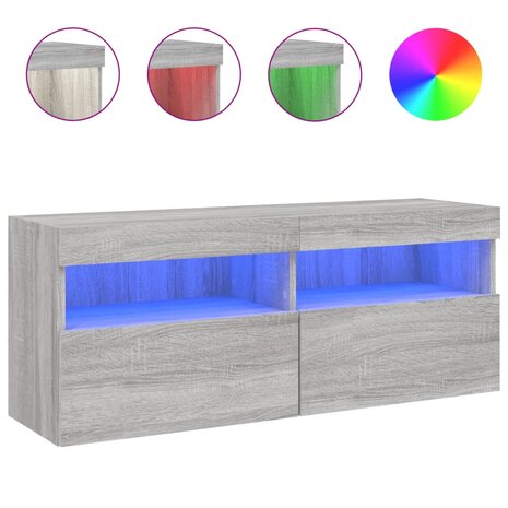 Tv-wandmeubel met LED-verlichting 100x30x40 cm grijs sonoma 2